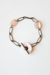 Sterling Silver Pink Stone Charm Toggle Clasp Bracelet