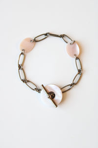 Sterling Silver Pink Stone Charm Toggle Clasp Bracelet