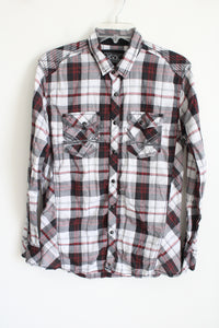 Buckle Standard Fit Black Gray Red Plaid Pearl Snap Shirt | M