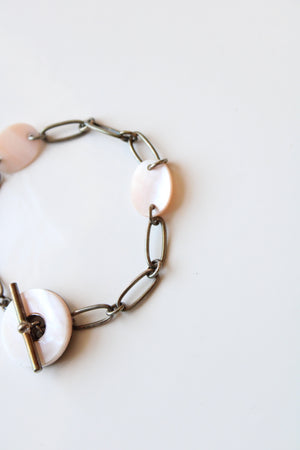 Sterling Silver Pink Stone Charm Toggle Clasp Bracelet