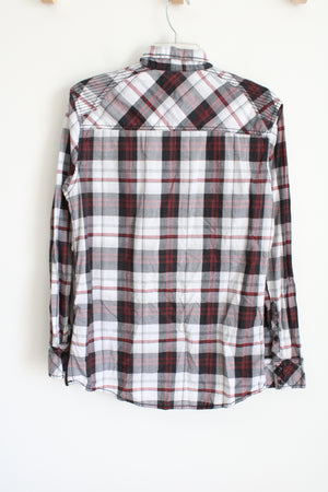 Buckle Standard Fit Black Gray Red Plaid Pearl Snap Shirt | M