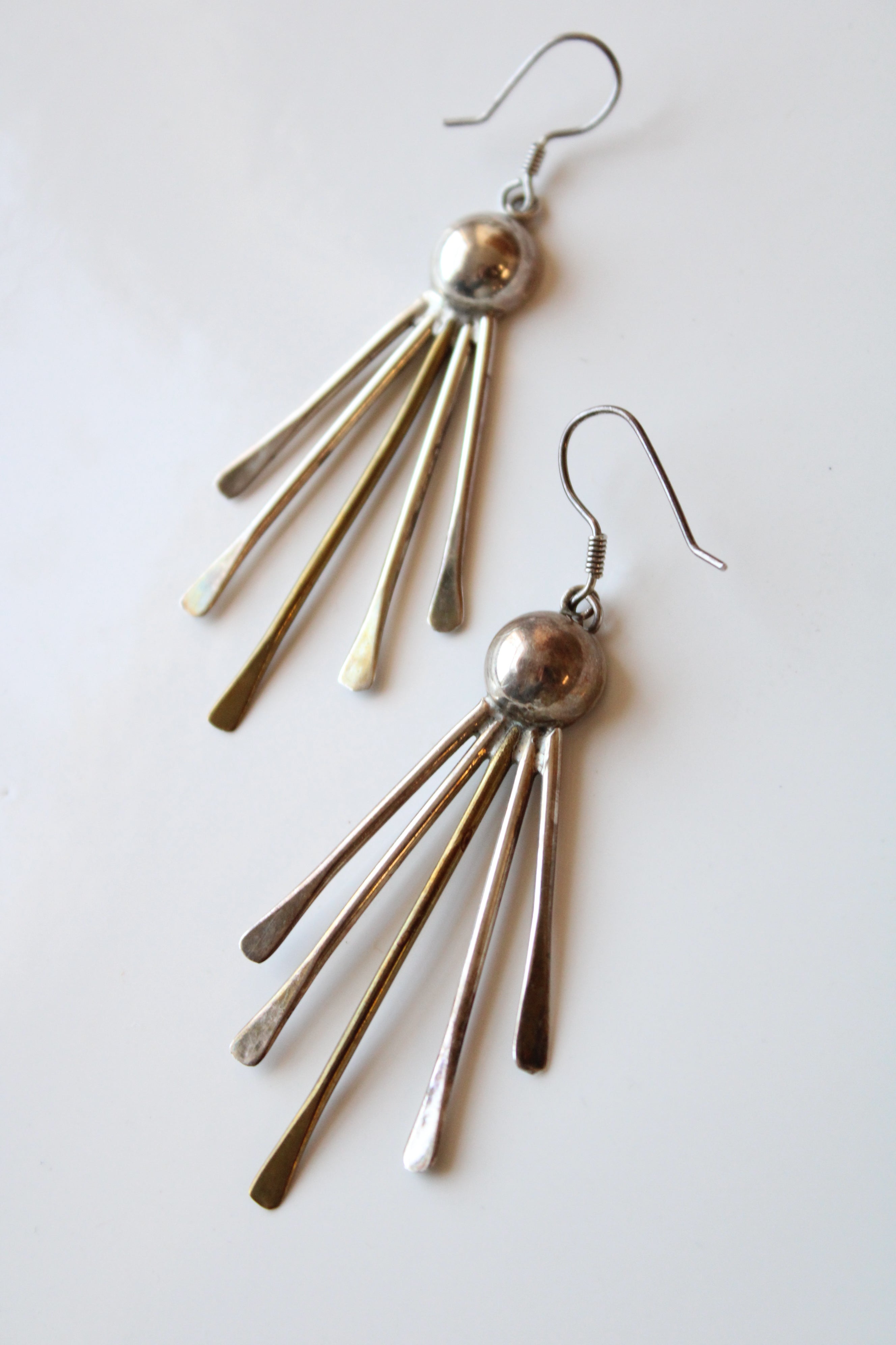 Vintage Sterling Silver & Gold Paddle Fringe Dangle Earrings