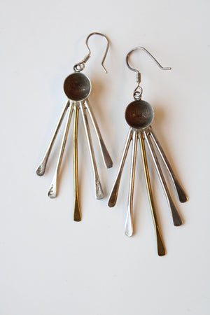 Vintage Sterling Silver & Gold Paddle Fringe Dangle Earrings