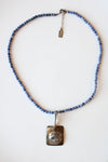 Baroni Designs Sleeping Dog Sterling Silver Pendant Blue Beaded Necklace