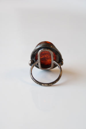 Oval Amber Stone Sterling Silver Ring | Size 6