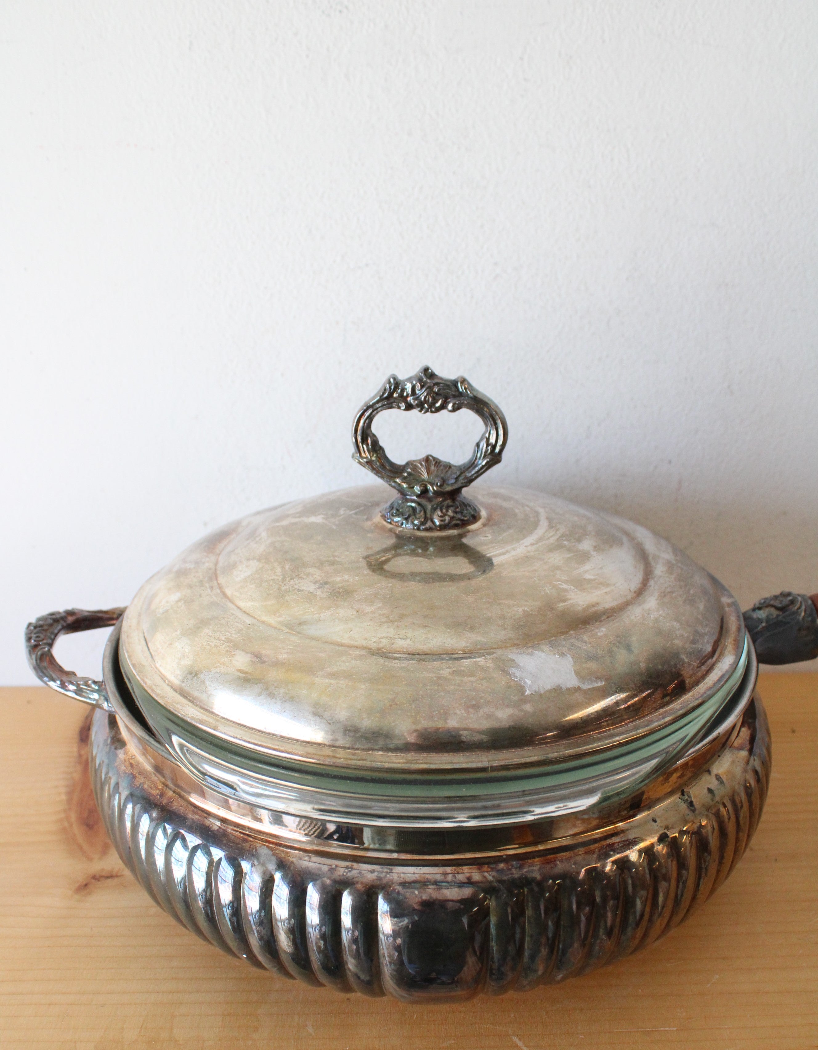 Vintage Pyrex Glass Liner & Silver Plated Serving Dish