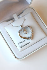 NEW Sterling Silver 1/10Ct. Half Diamond Heart Pendant Necklace