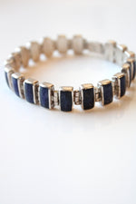 Rectangle Blue Marble Silver Chain Bracelet