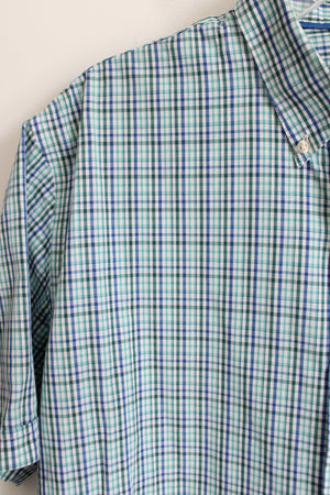 Van Heusen Classic Fit Blue Green Plaid Button Down Shirt | L 16-16 1/2