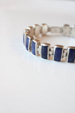 Rectangle Blue Marble Silver Chain Bracelet