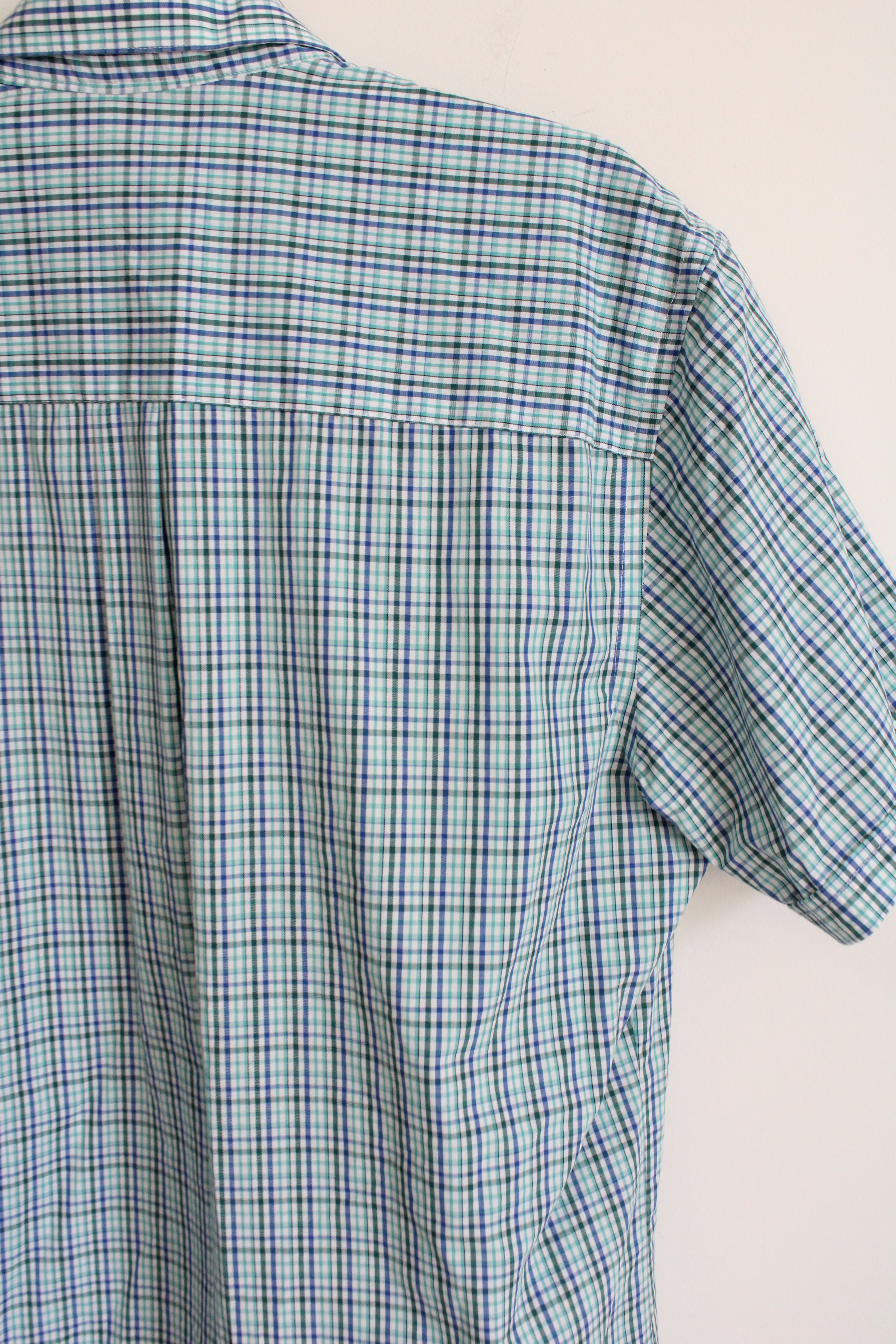 Van Heusen Classic Fit Blue Green Plaid Button Down Shirt | L 16-16 1/2