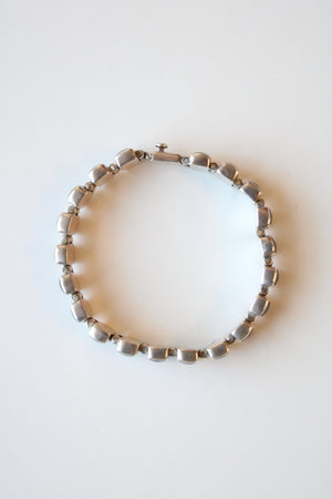 Rectangle Blue Marble Silver Chain Bracelet