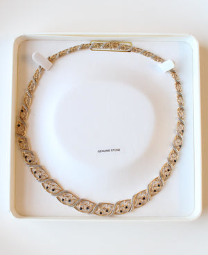 18kt Gold Over Sterling Silver Diamond & Sapphire Accent Graduated Marquis Filigree Necklace