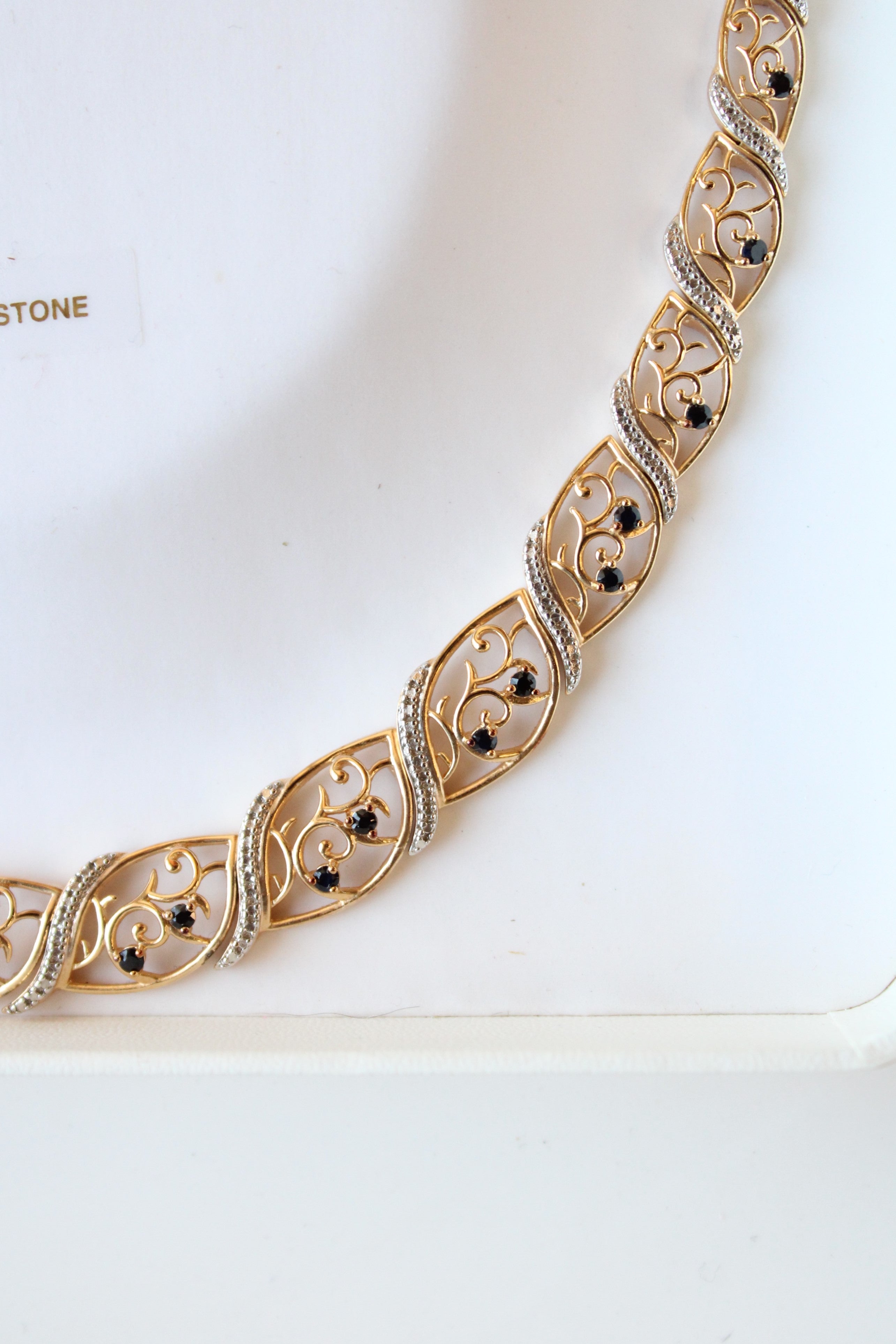 18kt Gold Over Sterling Silver Diamond & Sapphire Accent Graduated Marquis Filigree Necklace