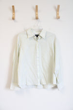 Lands' End Green & White Striped Button Down Top | 18