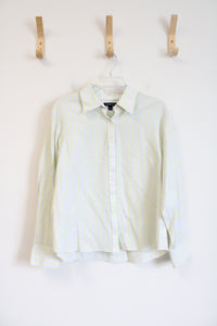 Lands' End Green & White Striped Button Down Top | 18
