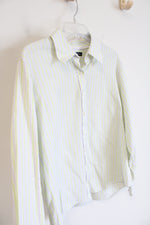 Lands' End Green & White Striped Button Down Top | 18