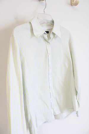 Lands' End Green & White Striped Button Down Top | 18