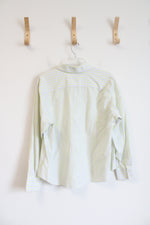 Lands' End Green & White Striped Button Down Top | 18