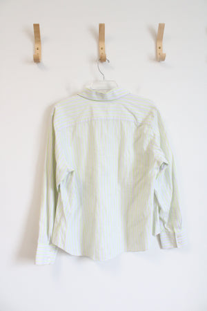 Lands' End Green & White Striped Button Down Top | 18