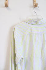 Lands' End Green & White Striped Button Down Top | 18
