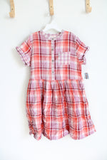 NEW Cat & Jack Orange Burgundy Purple Plaid Gauzy Cotton Dress | Youth L (10/12)