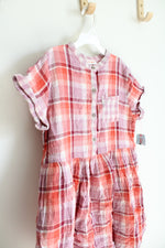 NEW Cat & Jack Orange Burgundy Purple Plaid Gauzy Cotton Dress | Youth L (10/12)