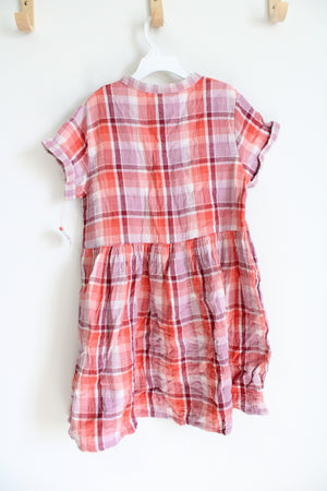 NEW Cat & Jack Orange Burgundy Purple Plaid Gauzy Cotton Dress | Youth L (10/12)