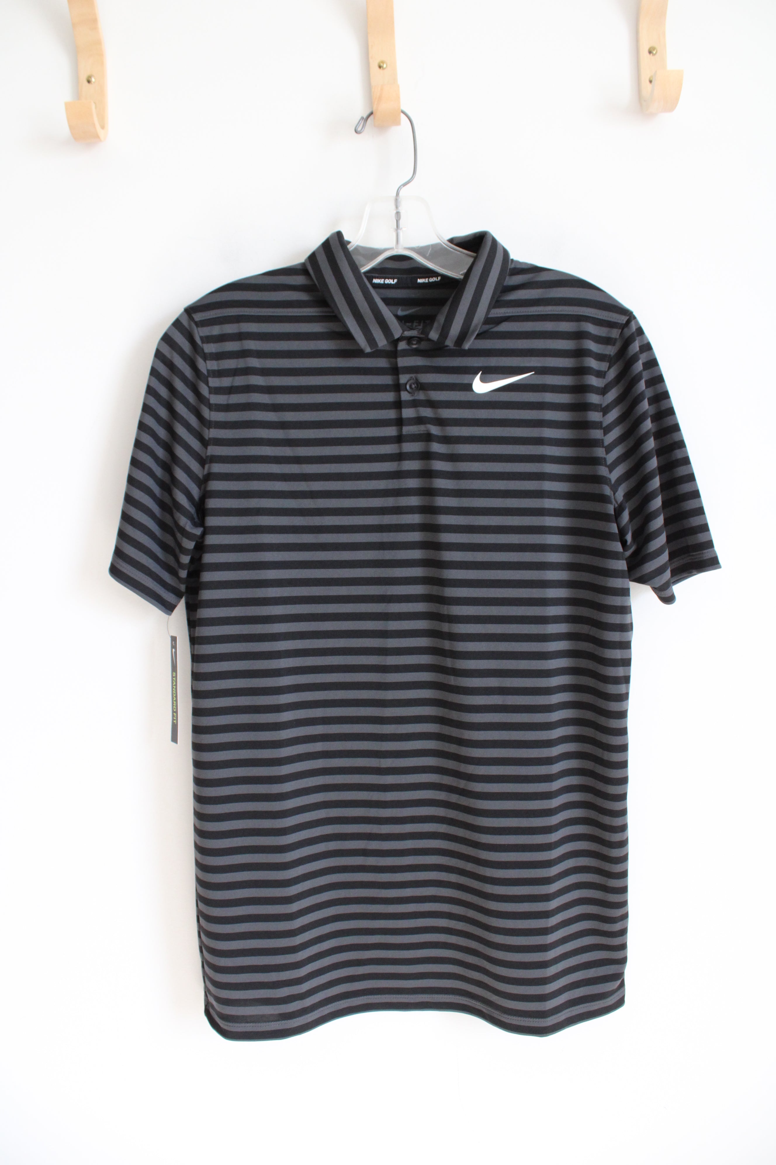 NEW Nike Golf Dri-Fit Loose Black Gray Striped Polo Shirt | Youth XL (18/20)