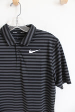 NEW Nike Golf Dri-Fit Loose Black Gray Striped Polo Shirt | Youth XL (18/20)