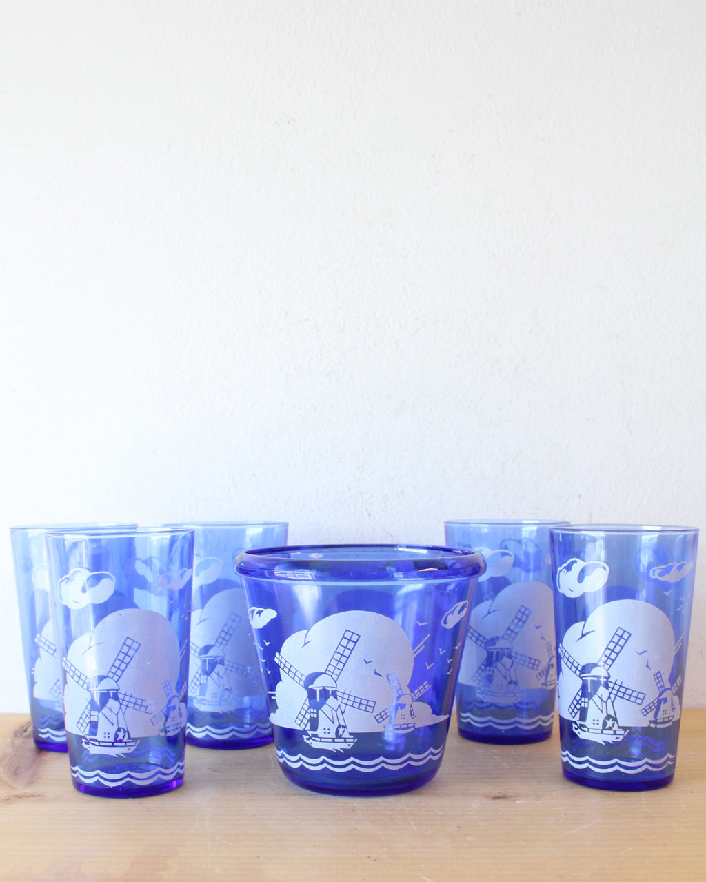 Vintage Cobalt Blue Hazel Atlas Windmill Drink Set Of 6