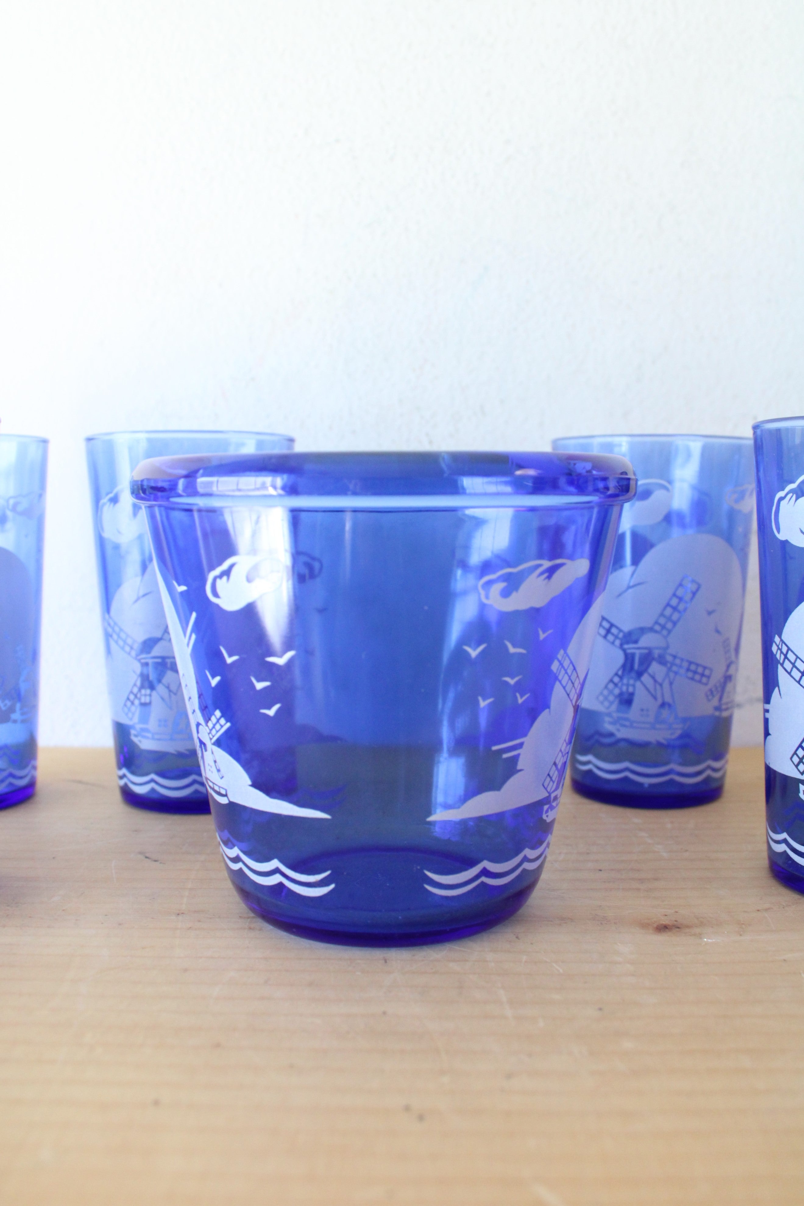 Vintage Cobalt Blue Hazel Atlas Windmill Drink Set Of 6