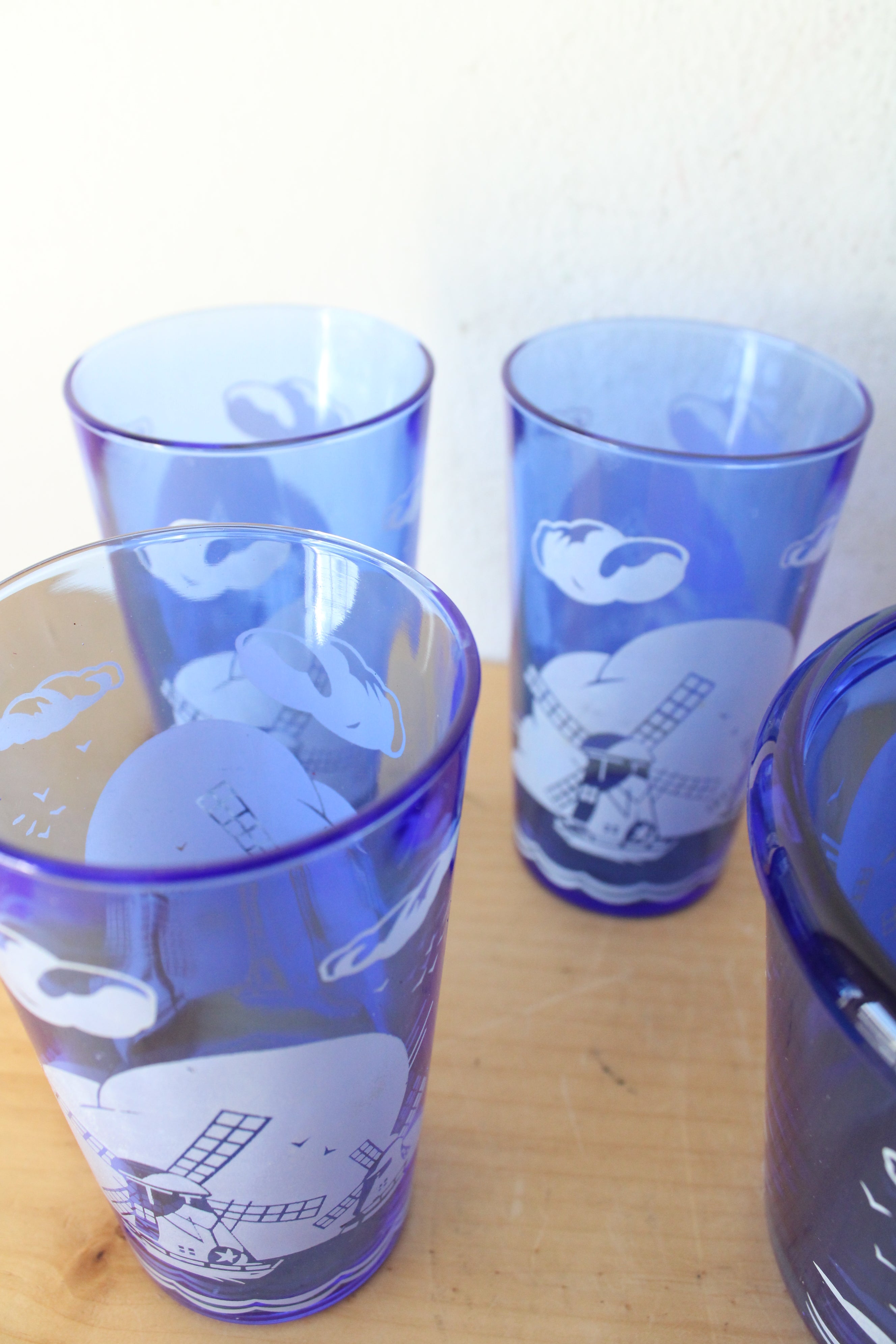 Vintage Cobalt Blue Hazel Atlas Windmill Drink Set Of 6