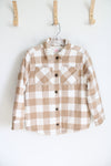 Wonder Nation Tan & Cream Plaid Thick Lined Flannel Jacket | Youth L (10/12)