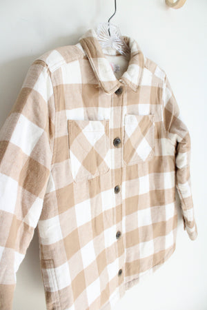 Wonder Nation Tan & Cream Plaid Thick Lined Flannel Jacket | Youth L (10/12)