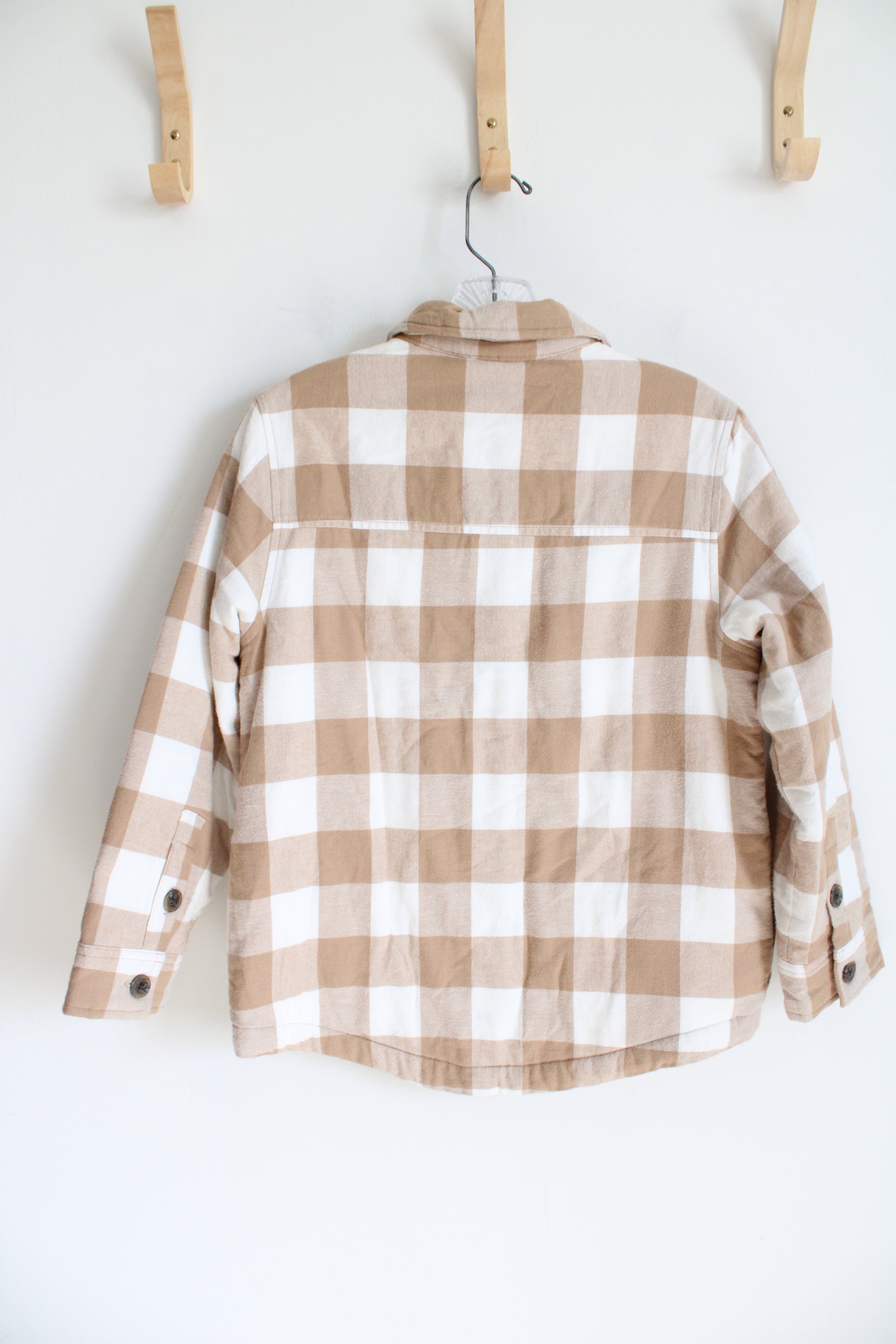 Wonder Nation Tan & Cream Plaid Thick Lined Flannel Jacket | Youth L (10/12)