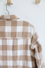 Wonder Nation Tan & Cream Plaid Thick Lined Flannel Jacket | Youth L (10/12)