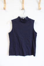 Talbots Navy Cotton Mock Neck Sleeveless Top | S Petite