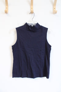 Talbots Navy Cotton Mock Neck Sleeveless Top | S Petite
