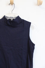 Talbots Navy Cotton Mock Neck Sleeveless Top | S Petite