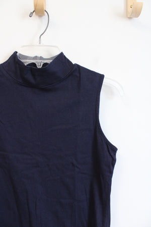 Talbots Navy Cotton Mock Neck Sleeveless Top | S Petite