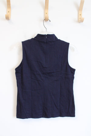 Talbots Navy Cotton Mock Neck Sleeveless Top | S Petite