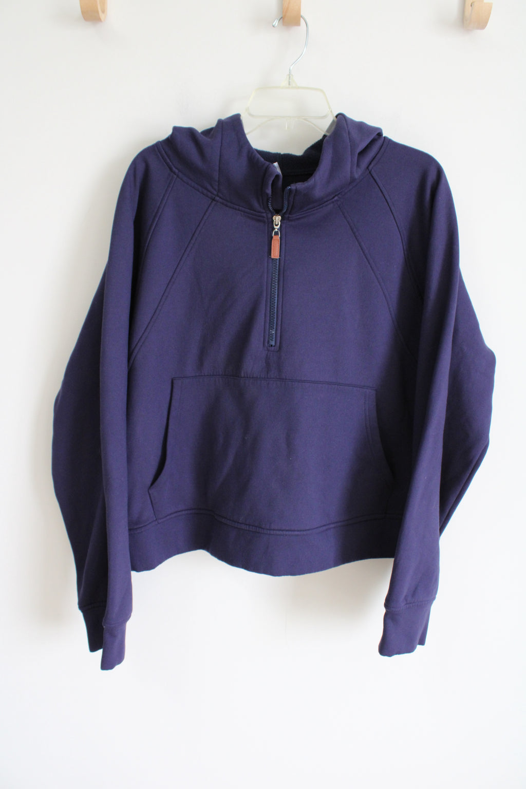 Laslulu Navy Blue Fleece Lined 1/2 Zip Crop Hoodie | 2XL