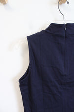 Talbots Navy Cotton Mock Neck Sleeveless Top | S Petite