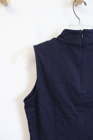 Talbots Navy Cotton Mock Neck Sleeveless Top | S Petite
