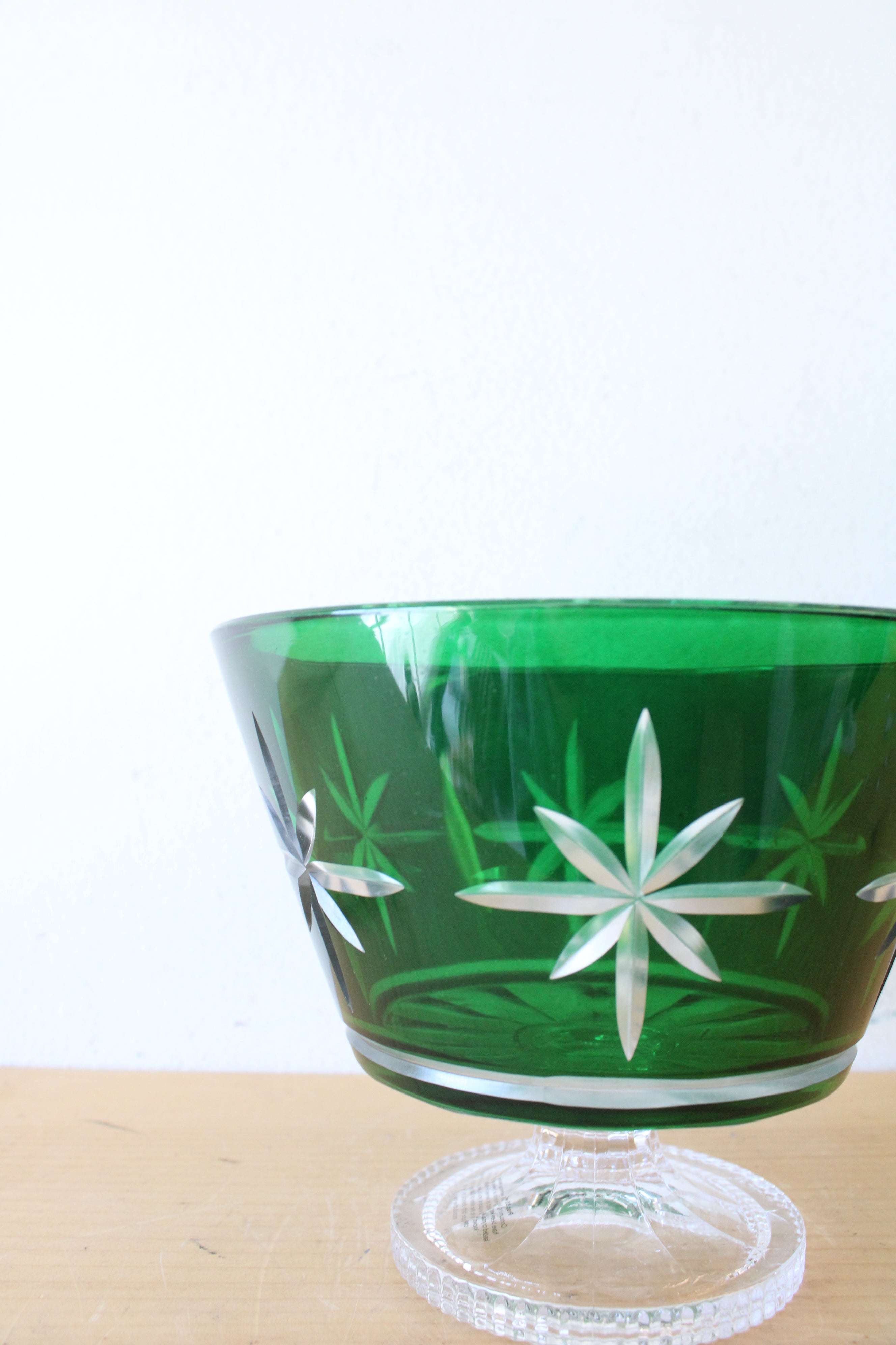 Waterford Crystal Engraved Star Green Compote Bowl