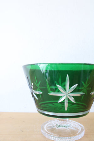 Waterford Crystal Engraved Star Green Compote Bowl