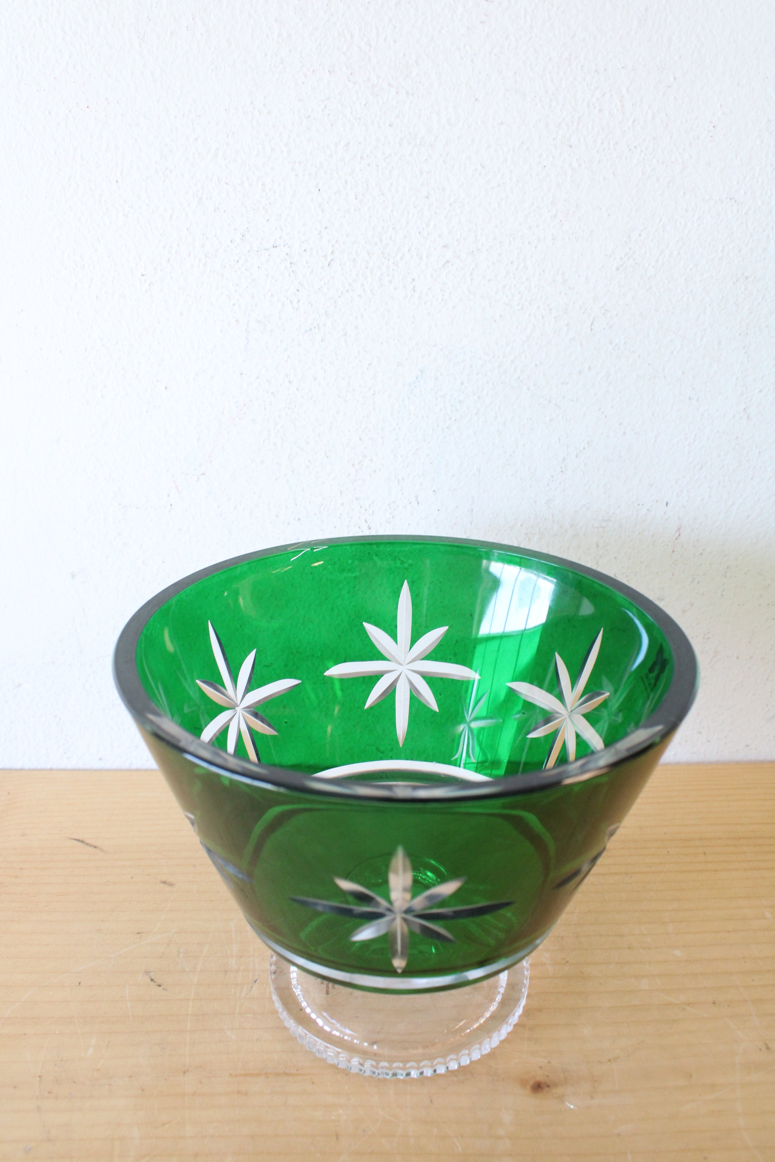 Waterford Crystal Engraved Star Green Compote Bowl