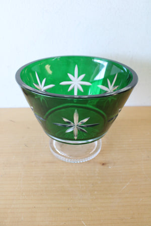 Waterford Crystal Engraved Star Green Compote Bowl