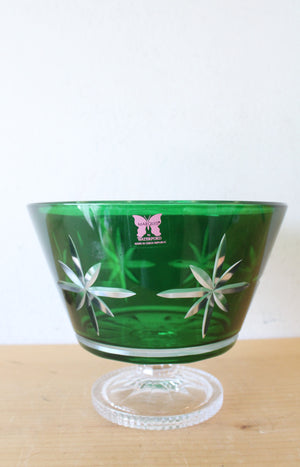 Waterford Crystal Engraved Star Green Compote Bowl